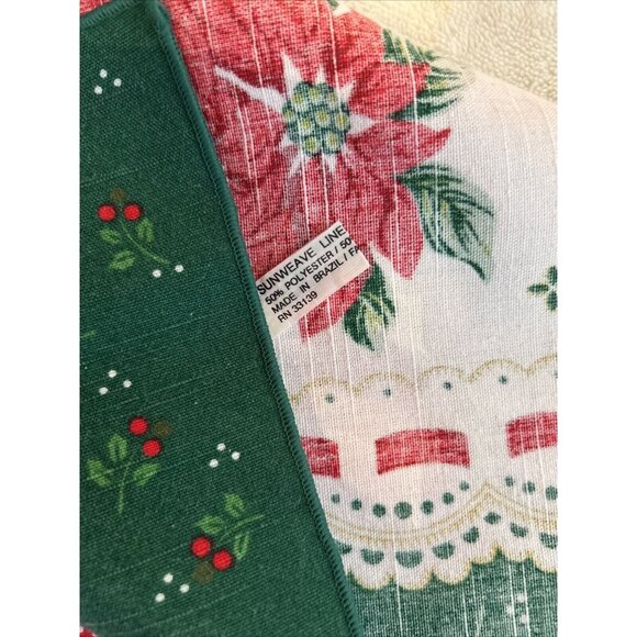 VTG Sunweave Linen Christmas Tablecloth Poinsettias Red & Green 69X49" rectangle - Picture 4 of 8